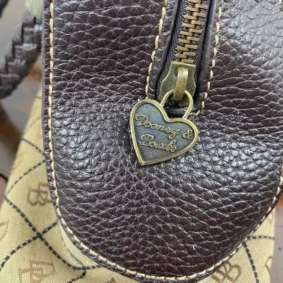 Dooney And Bourke Vintage Leather Brown Leather Signature Canvas Satchel Handbag